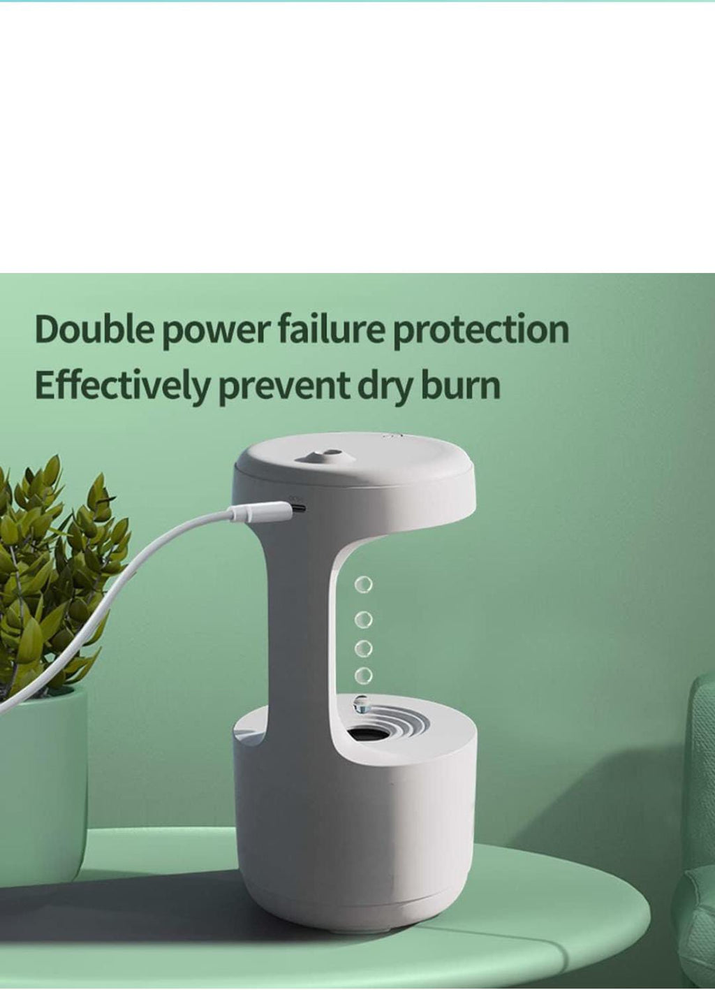 800ml Cool Mist Humidifier Anti Gravity Air Humidifier Countercurrent Water Droplet Aroma Diffuser Night Light 4H Auto Shutdown Protection Sprayer