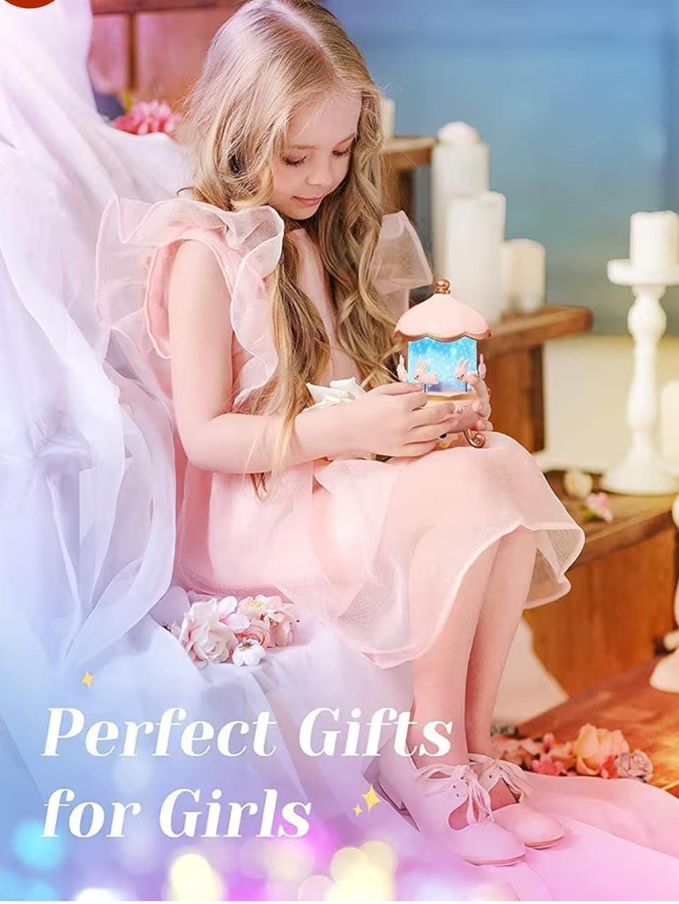 Bunny Night Light Cabin Projector Lamp 360° Rotatable LED Night Lamp for Kids Room Decor, Kids Night Lights for Girls Bedroom 6 Film Shade