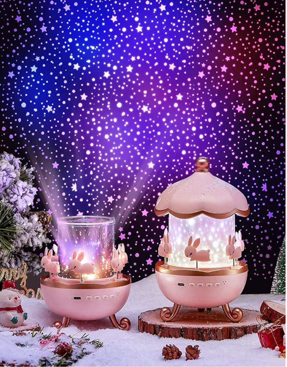 Bunny Night Light Cabin Projector Lamp 360° Rotatable LED Night Lamp for Kids Room Decor, Kids Night Lights for Girls Bedroom 6 Film Shade