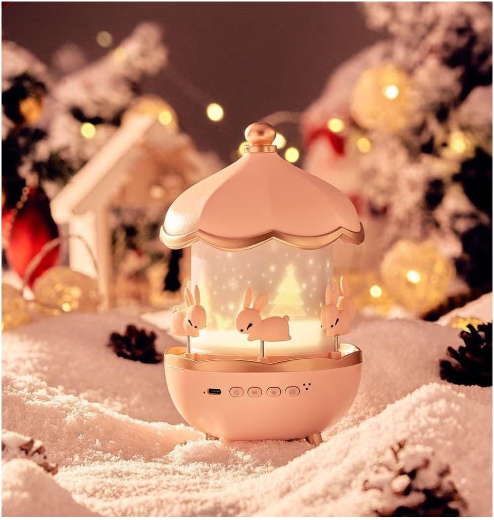 Bunny Night Light Cabin Projector Lamp 360° Rotatable LED Night Lamp for Kids Room Decor, Kids Night Lights for Girls Bedroom 6 Film Shade